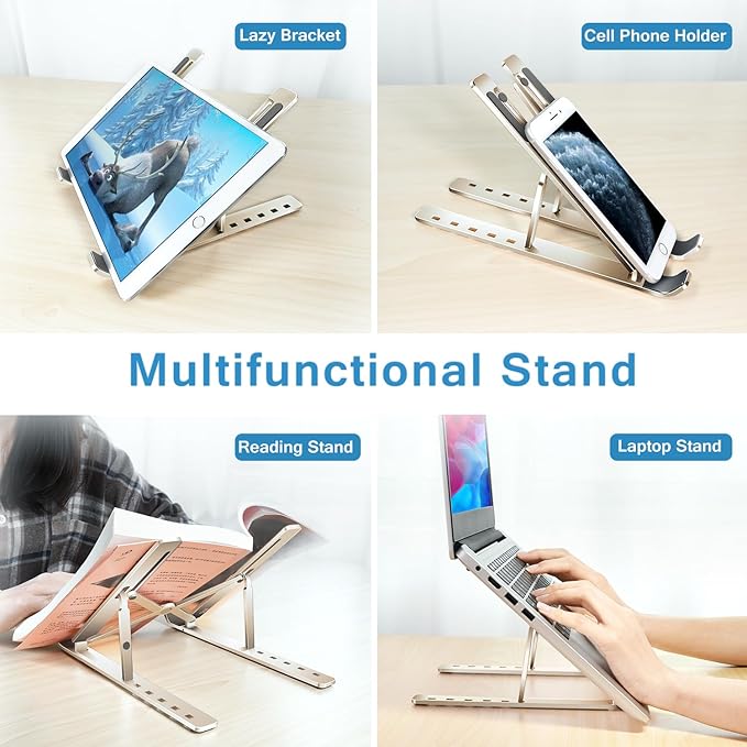 ivoler Laptop Stand, Laptop Holder Riser Computer Tablet Stand, 6 Angles Adjustable Aluminum Ergonomic Foldable Portable Desktop Holder Compatible with MacBook,iPad, HP, Dell10-15.6” Starlight