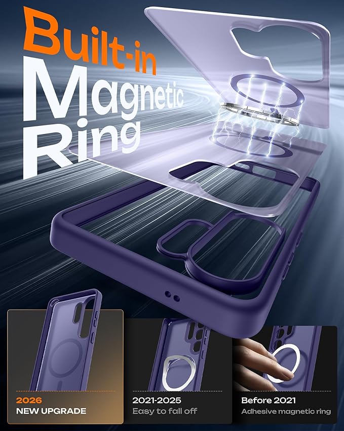 TOCOL for Samsung Galaxy S26 Ultra Case, Built-in Magnetic Ring, Drop Protection, Slim Translucent Matte Phone Case for Galaxy S26 Ultra 6.9 inch (Midnight Purple)
