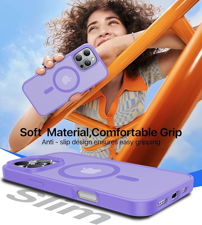 Magnetic for iPhone 12/iPhone 12 Pro Case,[Compatible with MagSafe][Military-Grade Drop Protection][Anti-Yellow]Shockproof Translucent Matte Cover for iPhone 12/12 Pro Phone Case,Light Purple