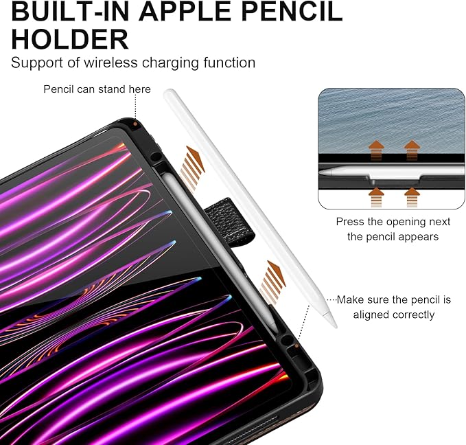 Genuine Leather Case for iPad Pro 13 inch (M5/M4) 2025/2024 with Pencil Holder | Slim Protective Cover with Adjustable Stand,Magnetic Closure,Auto Wake/Sleep, Premium Leather | Black