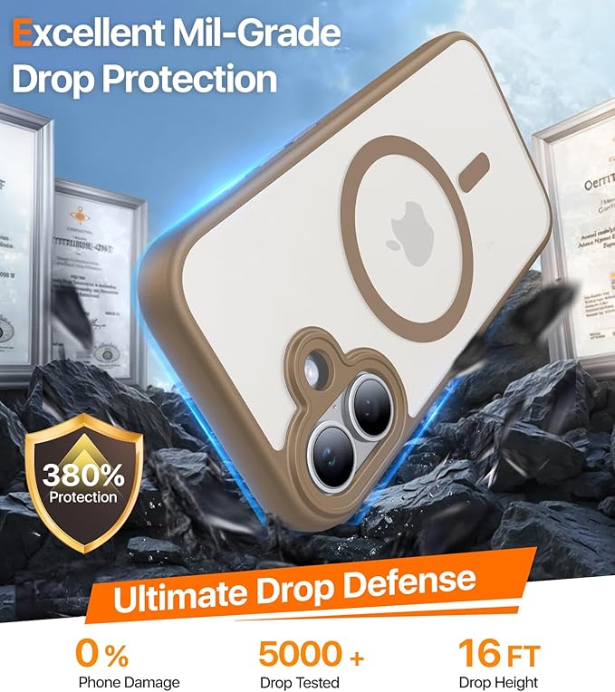 Magnetic for iPhone 17 Case,[Anti-Slip][Compatible with MagSafe][Military Grade Drop Protection] Shockproof Protective Translucent Matte Phone Case for iPhone 17 Case,Brown