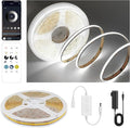 Pandery COB LED Strip Lights Cool White,24V Dimmable led Light Strip KIT with Remote and app Control,6000K 9.84FT/3m 8mmwide Ra>90 Cuttable Flexible Strip Lights for Bedroom,Wardrobe,Cabinet