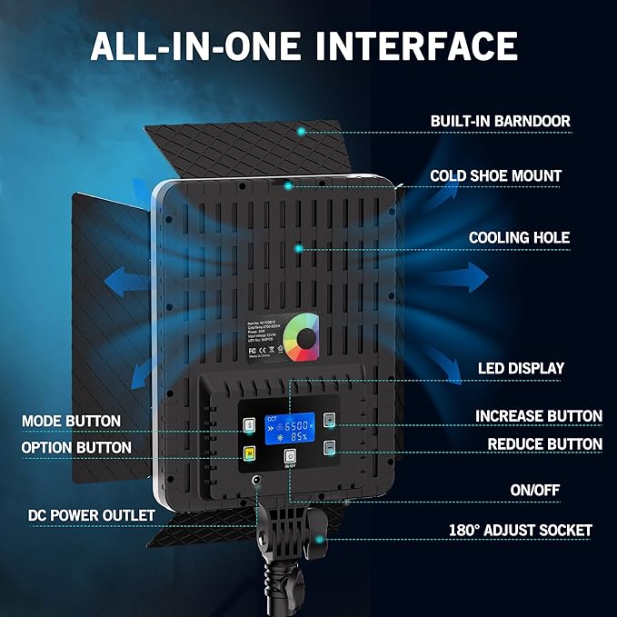 NiceVeedi 40W RGB Photography Lighting with 20 Effects, 360° Full Color/2700-6500K Studio Lights with Remote & Display, Lighting for Video Recording/Photography/Streaming/YouTube/TikTok/Content Creat