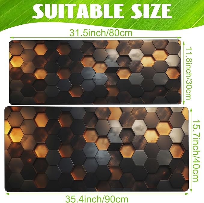 Desk Mat - Golden Honeycomb Technology Large Gaming Mouse Pad With Non-Slip Base and Stitched Edge, Extended Big Computer Keyboard Pad, 35.4"x15.7"
