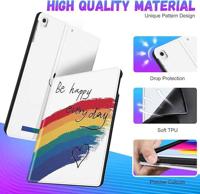 Uppuppy for iPad 5th/6th Generation Case, for Apple iPad Air 1st/2nd Gen, for Pad Pro 9.7 Inch Case Cute Kid Women Girl Girly Kawaii Aesthetic Rainbow Folio Cover for iPad 5/6, Air 1/2, Pro 9.7