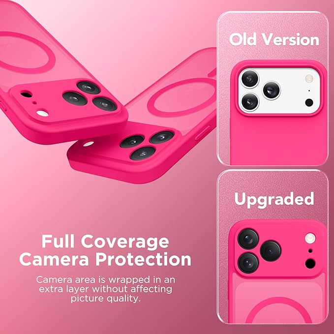 CAPRARO Magnetic for iPhone 17 Pro Case, Upgraded [Full Camera Protection] [Compatible with MagSafe] Protective Translucent Matte Women Girl Phone Case Cover, Hot Pink