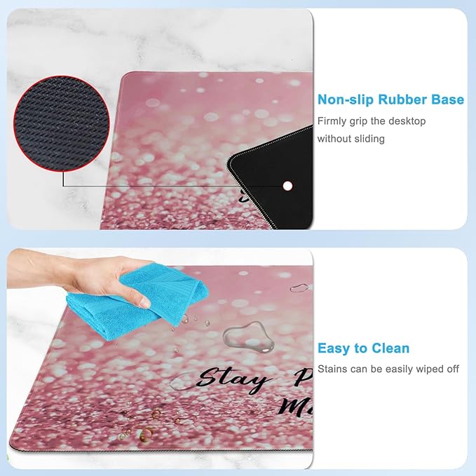 Pink Large Gaming Mouse Pad with Coaster, Desk Mat, Mouse Pad for Computer Keyboard Laptop Office Decor, Stitched Edges Extended Mousepad, 31.5'' x15.6''-Letter R