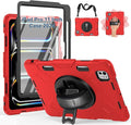 SUPFIVES 2025/2024 iPad Pro 11 Inch Case M5 (6th Generation), with Screen Protector/Shoulder Strap/Pencil Holder/Handle/Rotating Stand, Red