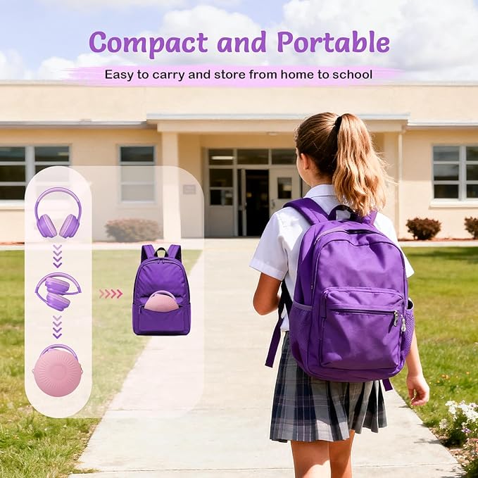 TONOSHARK Kids Bluetooth Headphones with Active Noise Cancelling, Wireless Over-Ear Headphones for Boys Girls, Foldable, Adjustable, 40H Playtime, Mic for School Travel(Purple)