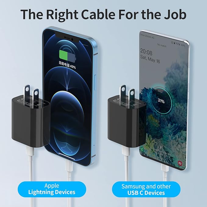 iGENJUN 3Pack USB C Charger Block 20W, PD 3.0 Type C Wall Chargers USBC Power Adapter Brick Cube Fast Charger for Phone 17/17 Pro/16/15, Galaxy, Pixel, AirPods Pro-Black