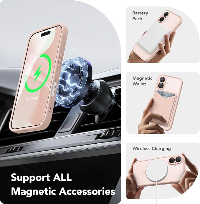 CAPRARO Magnetic Compatible with iPhone 16 Case, Upgraded [Full Camera Protection] [Compatible with MagSafe] Protective Translucent Matte Women Girl Phone Case Cover, Cherry Pink