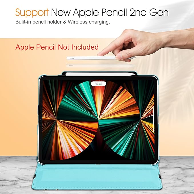 Fintie Rotating Case for iPad Pro 12.9-inch 6th Generation 2022-360 Degree Swiveling Protective Cover with Pencil Holder, Auto Sleep/Wake, Also Fit iPad Pro 12.9" 5th/4th/3rd Gen, Blossom