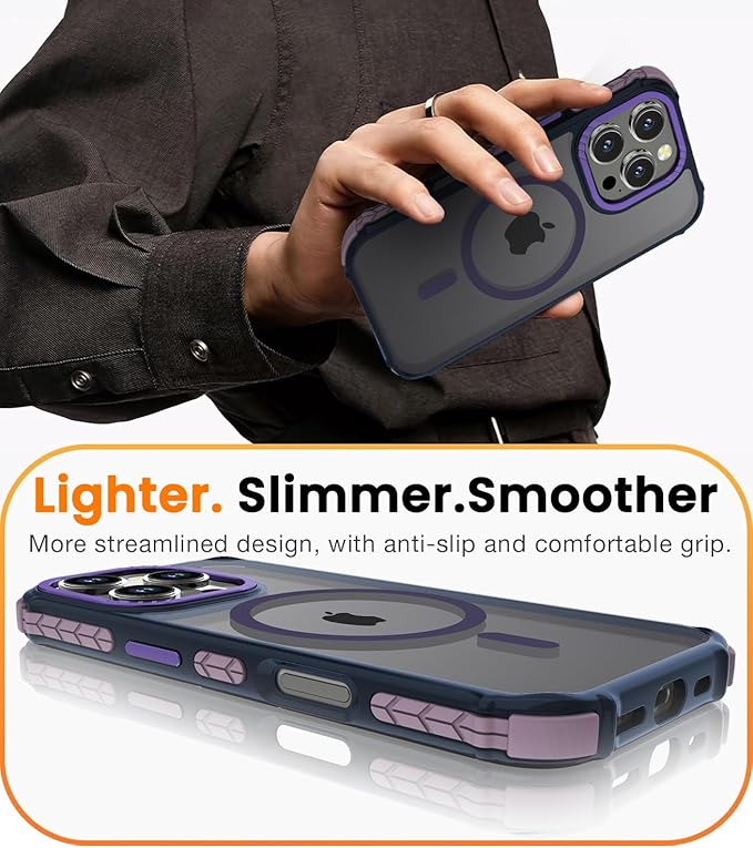 DEERLAMN Strong Magnetic Case for iPhone 16 Pro 6.3-Inch,[Compatible with Magsafe] Translucent Matte Slim Shockproof Protective Phone Cover for Women Men-Forest Purple