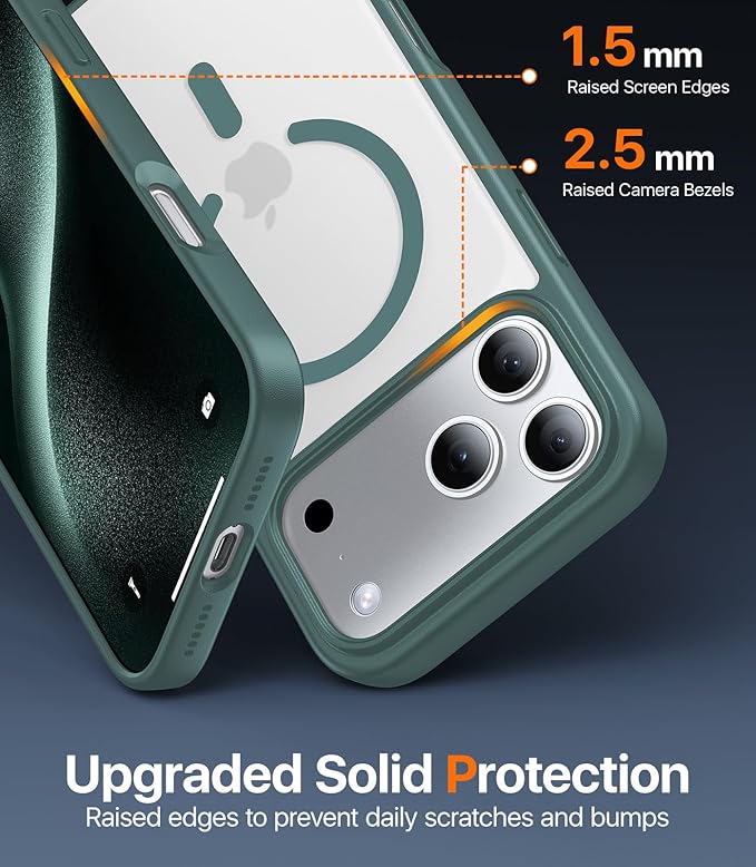 Magnetic for iPhone 17 Pro Max Case,[Anti-Slip][Compatible with MagSafe][Military Grade Drop Protection] Shockproof Protective Translucent Phone Case for iPhone 17 Pro Max Case,Night Green