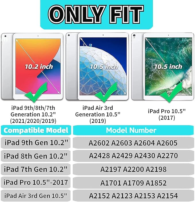 YIHE Kids Case for iPad 9th/8th/7th Generation, iPad Pro 10.5 & Air 3, Shockproof Protective Cover with Handle Stand & Screen Protector for 10.2/10.5 Inch iPads, Light Gray