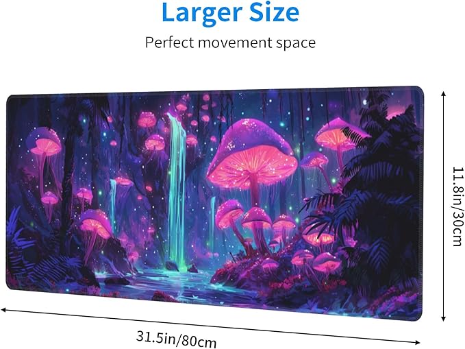 Mushroom Mouse Pad Extended Large Gaming Mouse Pad XL Stitched Edges for Gamer Home Office 31.5 X 11.8 Inch
