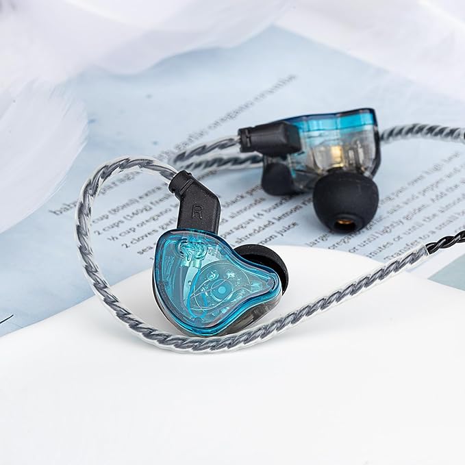 CCZ Melody USB C Headphones Wired Type-C in Ear Monitor, Professional USB C Wired Earbuds Gaming Earphones with 1BA 1DD Patent Ear fins Ear tips for Singer Musician Stage (Clear Blue, USBC-With Mic)