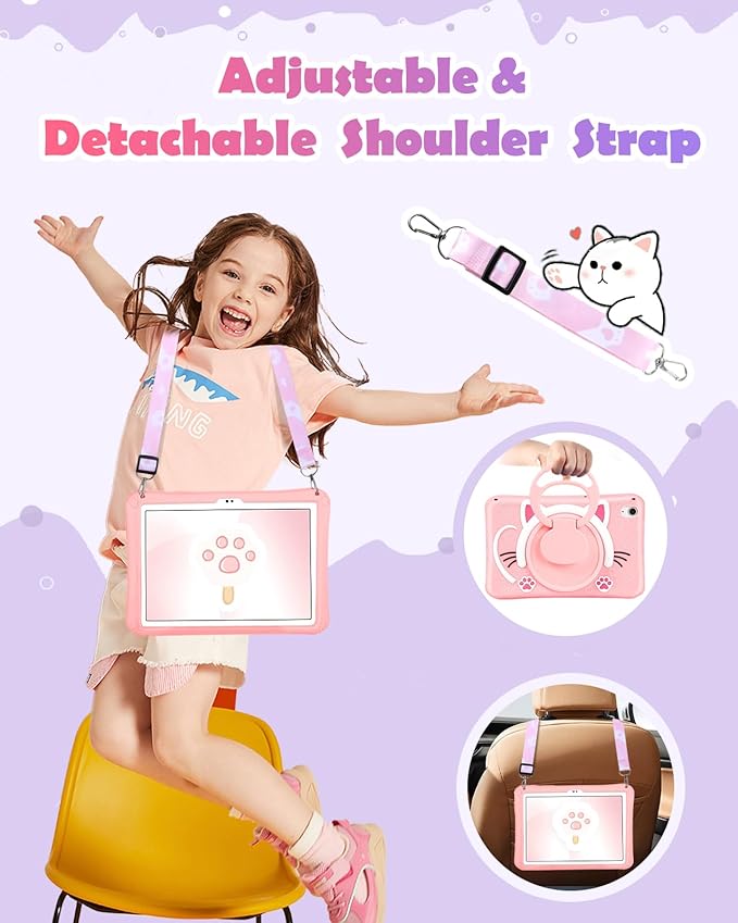 Wazzasoft for iPad A16 Case/10th Generation Case - Soft Silicone Tablet Cover for iPad 11th 11 Inch/10th 10.9 Inch Funda Girls Women 3D Cartoon Cute Cat Kitten with Rotating Stand & Strap