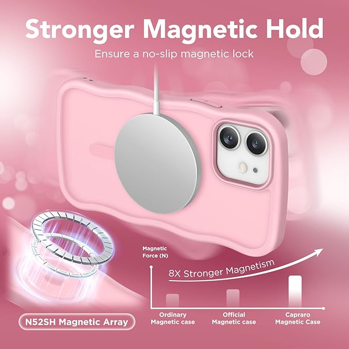 CAPRARO Cute for iPhone 12 Case & iPhone 12 Pro Case, Compatible with MagSafe, [Curly Wave Edge] [Camera Protection] [14 FT Drop Protection] Magnetic for iPhone 12/12 Pro, Peach Pink