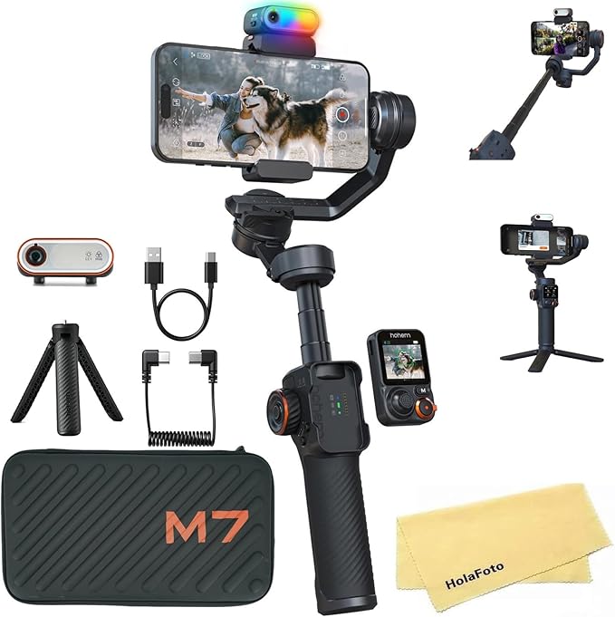 hohem iSteady M7 Gimbal Stabilizer for iPhone Android Smartphone,Phone Gimbal with AI Tracking,Fill Light,1.4" Detachable Touchscreen Remote,Phone Stabilizer for Video Recording,YouTube TikTok Travel