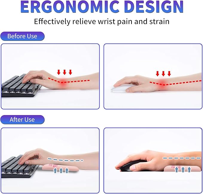 Large Mouse Pad Set, Desk Mat + Elbow Rest Pad + Coaster, Easy Typing Pain Relief, Ergonomic Arm Rest Pad with Memory Foam, Extended Desk Pad Anti-Slip Rubber Base for Office Home, Pink Ghostface