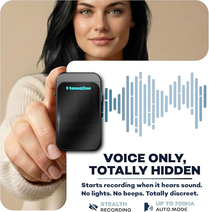 Voice Activated Recorder Essential Quick 32 – Ultra-Light Magnetic Audio Recorder for Quick Voice Capture, Standard Noise Reduction, USB-C Access, Minimalist Pocket Recorder, Black