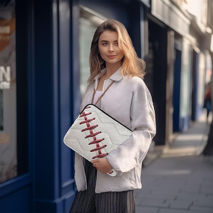Baseball Laptop Case Sleeve, Baseball Texture Retro Red White Shockproof Protective Computer Carrying Cover, Briefcase Handbags 13-13.3inch Laptop Sleeve Bag