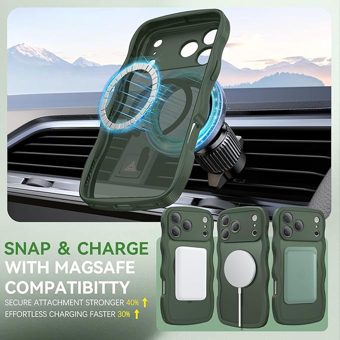 BENTOBEN Magnetic for iPhone 17 Pro Max Case, Cute Wavy [Full Camera Protection][Compatible with MagSafe] Matte Anti-Slip Bumper Women Girls Boys Protective Cover for 17 ProMax 6.9", Deep Green