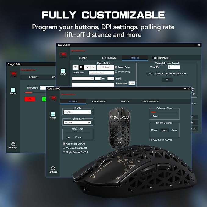 MAMBASNAKE M5 Ultra Carbon Fiber 8KHz Wireless Gaming Mouse,PAW3950MAX Sensor 42K DPI,39g Lightweight Tri-Mode 2.4GHz/BT/Wired Computer Mice,Web Driver Support,for Win/Mac/FPS/MOBA/Esports-Black (A)