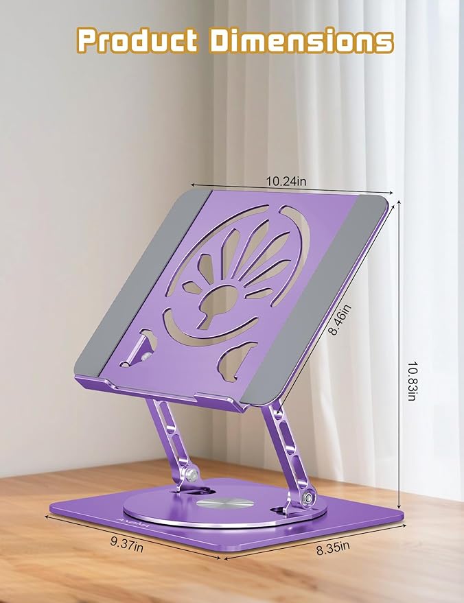 Adjustable Laptop Stand for Desk-360° Rotating Foldable Laptop Holder Ergonomic Laptop Riser for MacBook Pro/Air Dell HP Lenovo Notebook up to 16",Purple