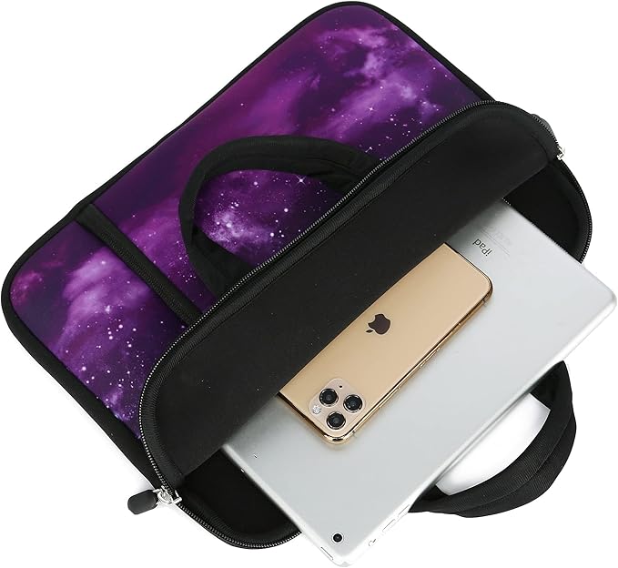 11 11.6 12 12.1 12.5 inches Laptop Sleeve Chromebook Case Ultrabook Case Notebook Sleeve PC Messenger Bag Tablet Case Neoprene Handle Sleeve for Adult Men Women, Two Pockets (Purple Galaxy)