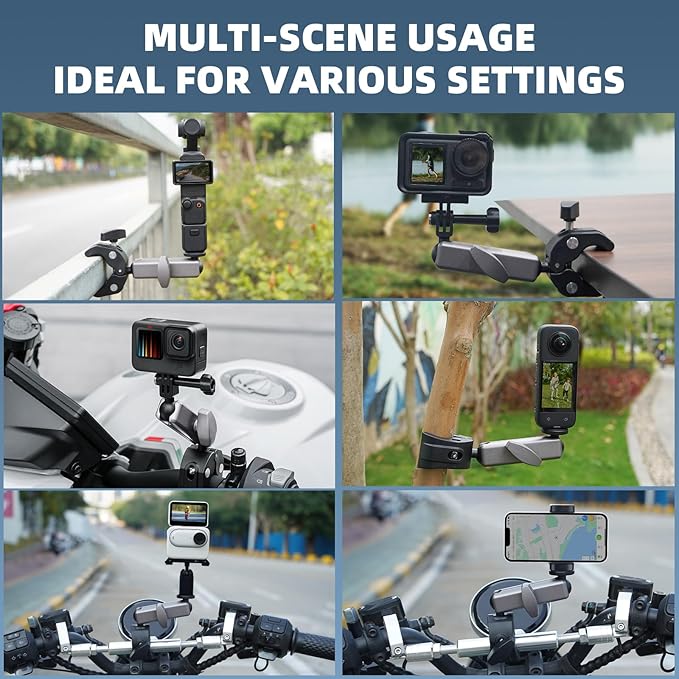 BRDRC Pocket 3 4 Camera Bike Mount Clamp Motorcycle Handle Holder Aluminum for Insta360 X5 X4 X3 Ace Pro Go 3S, for DJI Osmo Pocket 3 4 Mobile 8 7 Action 6 5 Pro 4, for GoPro Max Hero Mini Accessories