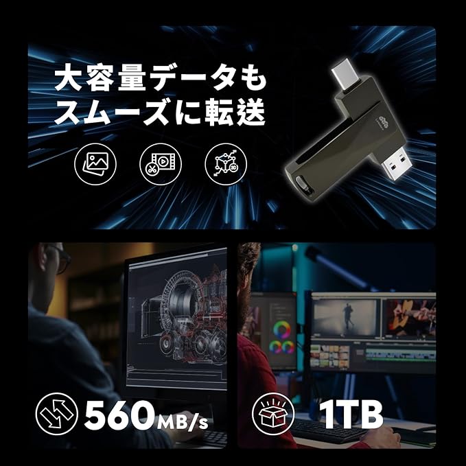 LinkMore NR P50 1TB External SSD – Type-C & USB-A Portable Drive, USB 3.2 5Gbps, 560MB/s Read, 500MB/s Write, 110MB/s Sustained Write – Works with iPhone 15, PS5, Steam Deck, Android, Mac, Windows