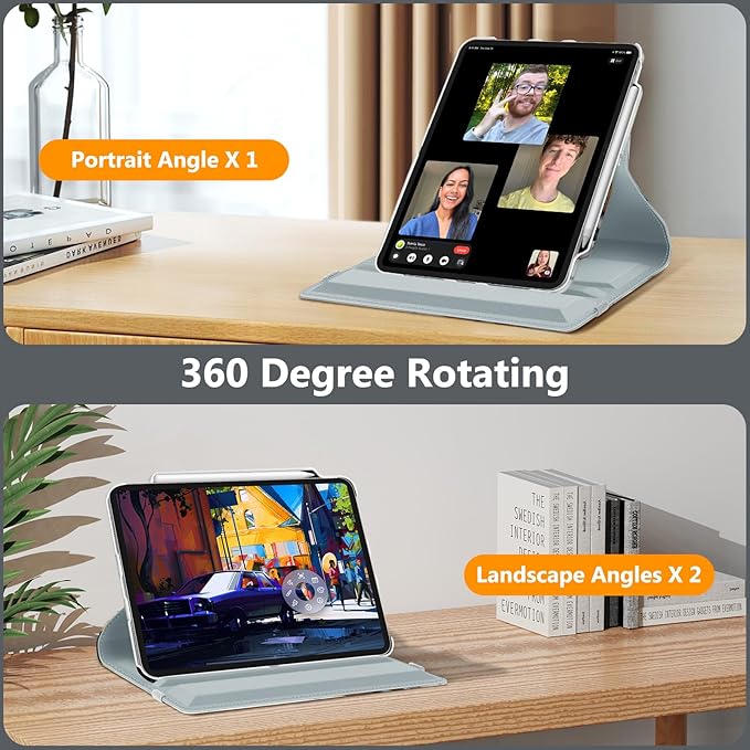 Fintie Rotating Case for iPad Pro 13-inch (M5) 2025 / (M4) 2024 with Pencil Holder - 360 Degree Swiveling Protective Stand Cover with Auto Wake/Sleep, Cloudy Marble