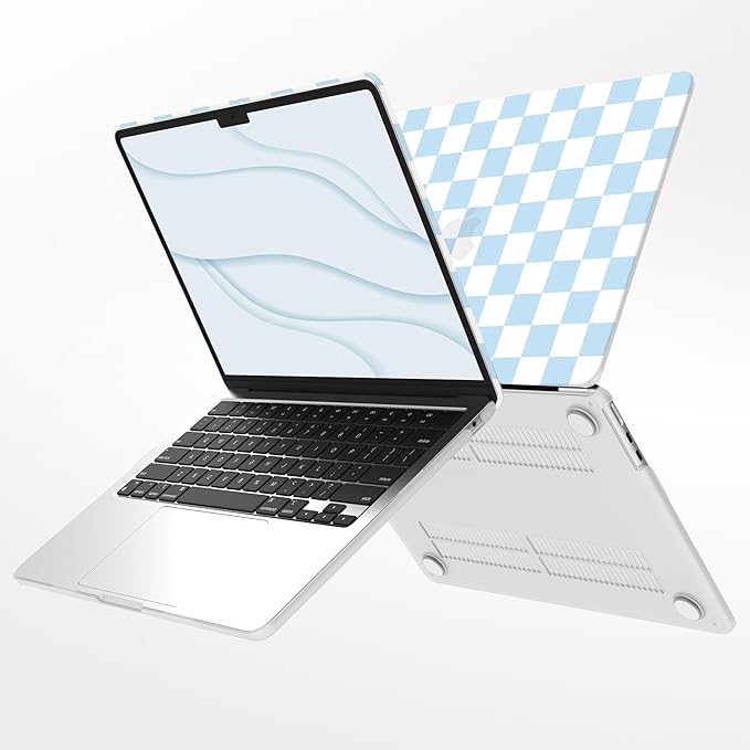 G JGOO Compatible with MacBook Air 13 inch Case 2026 2025-2022 M5 A3449 M4 A3240 M3 A3113 M2 A2681, Plastic Hard Shell for MacBook Air 13.6 inch Case +Keyboard Cover +Screen Protector, Blue Checkered