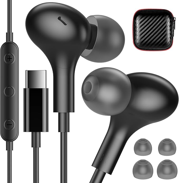 iMangoo for Apple USB C Wired Headphones, Hi-Fi Sound Corded Earbuds, Ergonomic Small in Ear Buds for iPhone 17 Pro Max/17e/16 Plus/16e/15, for Samsung S26/S25 Ultra/for Pixel Type C Earphones Black