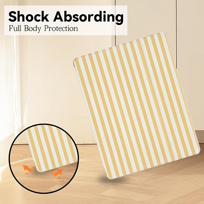 Lovmooful Compatible for iPad 5/6 (9.7-Inch,2018/2017 Model,6th/5th Generation) Case with Pencil Holder Cute Striped with Aesthetic Design Soft TPU Trifold Stand Protective-Yellow