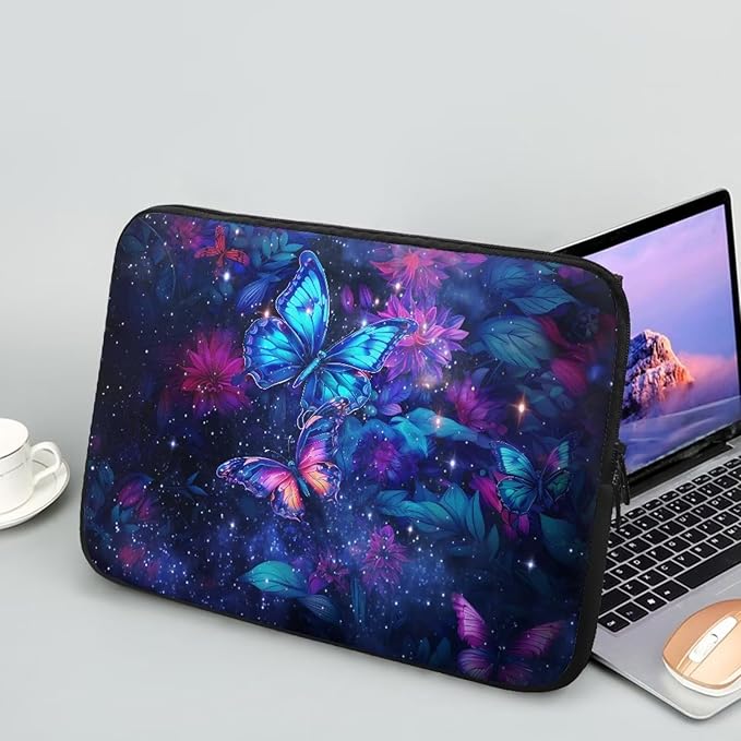 Butterfly Flower Laptop Sleeve 15 inch Lap Top Case for Women Girls Galaxy Computer Sleeve Slim Laptop Protector with Multiple Uses Laptop Carrying Case Briefcase, 2403080BZ1403040