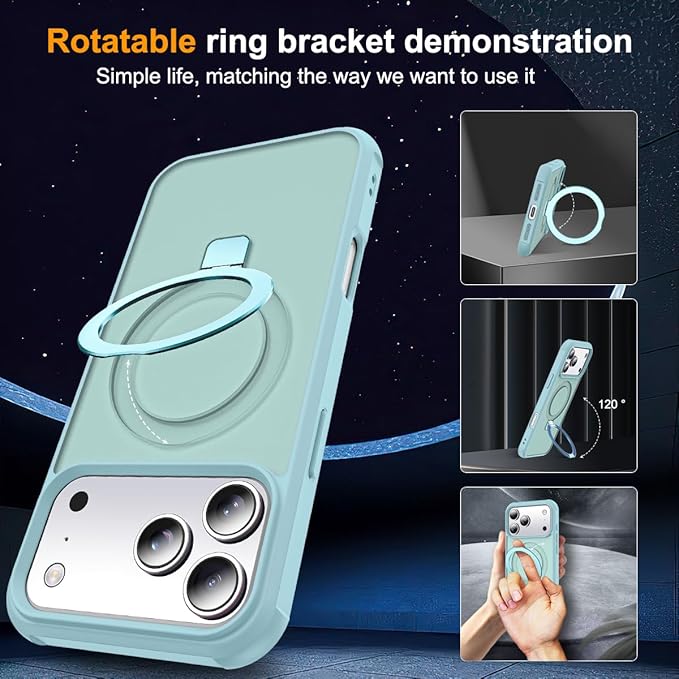 SKYLMW Compatible with iPhone 17 Pro Max Case with Invisible Magnetic O-Ring Stand Military-Grade Translucent Case for iPhone 17 ProMax 6.9" [Compatible with Mag-Safe][Great Grip Feeling], Blue