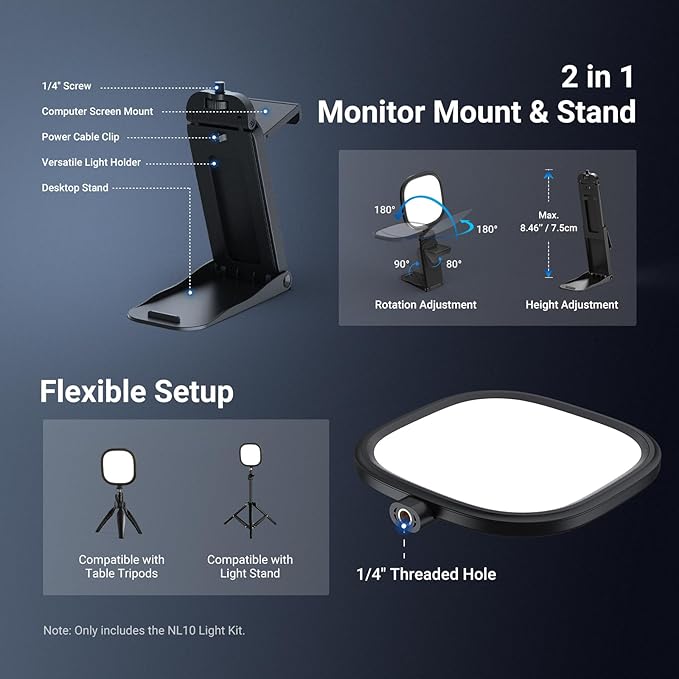 NEEWER BASICS 2Pcs 5" 10W LED Streaming Light, Bi Color Edge Lit Full Screen CRI95 USB Lamp with Multifunction Desk Stand, Monitor Laptop Computer Webcam Video Conference Zoom Recording Lighting, NL10