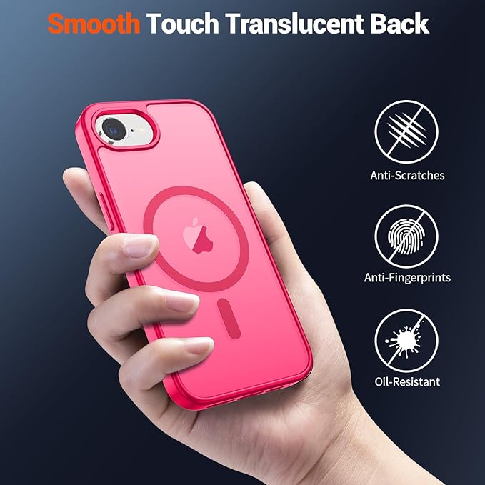 SUPFINE Magnetic for iPhone 17e Case/iPhone 16e Case (Compatible with MagSafe)(Military Grade Drop Protection) Slim Translucent Matte Shockproof with Anti-Fingerprint Phone Case,Hot Pink