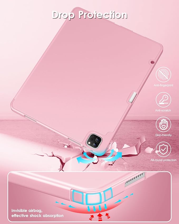 DTTO for iPad Air 13 Inch Case M4/M3/M2 2026/2025/2024, iPad Pro 12.9 Inch Case (6th/5th/4th/3rd Gen), Smart Slim Trifold Stand Soft Cover with Pencil Holder, Pink