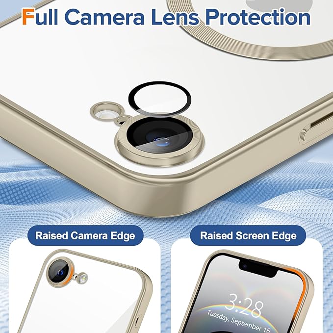 Hython Magnetic Clear for iPhone 16e Case with Camera Lens Protector [Compatible with MagSafe] Luxury Plating Edge Slim Soft TPU Cover Protective Phone Case for iPhone 16e 6.1", Matte Gray