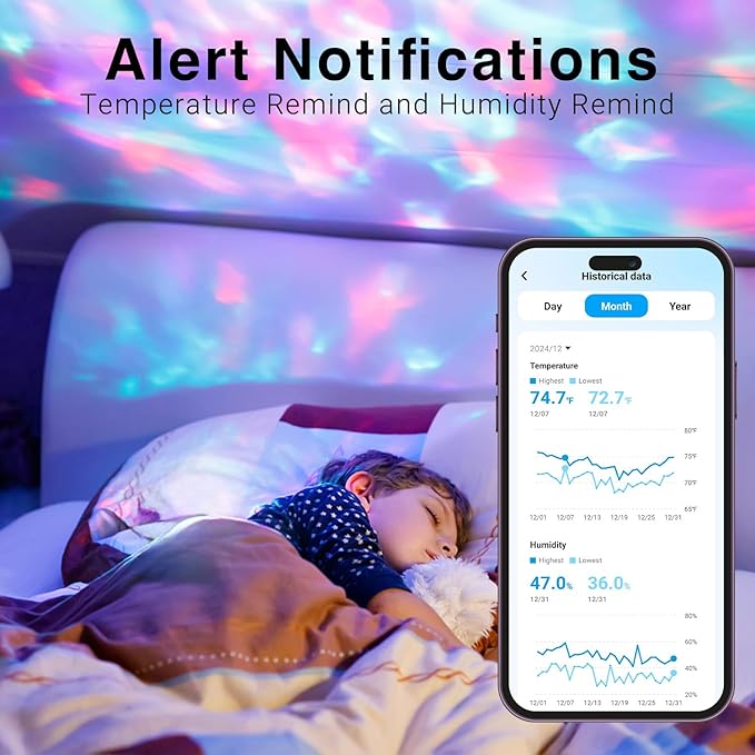 DAYBETTER Smart WiFi Thermometer Hygrometer, 2.4G Indoor Temperature Humidity Sensor with Real-Time App Alerts,Temperature Humidity Monitor for Home Nursery Greenhouse Pet 1pack
