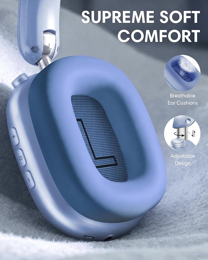 Wentronic Y02 Active Noise Cancelling Headphones, Wireless Over-Ear Bluetooth 5.4 Headphones, Multiple Modes, 60H Playtime, Hi-Res Audio, Big Bass, Foldable Lightweight for Travel Home Office, Blue