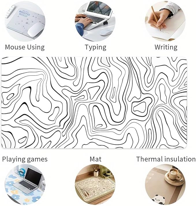 Large Mouse Pad - Gaming Mouse Pad with Stitched Edges(60x30cm), No-Slip Base, Waterproof Desk Pad for Keyboard and Mouse (Line White,23.6x11.8 inch)