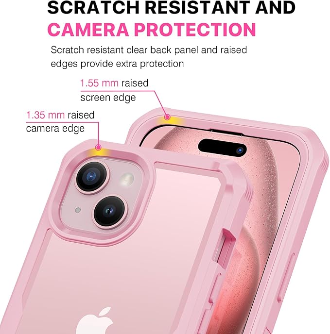 CENHUFO Privacy for iPhone 15 Case, Full Body Phone Case with Built-in 9H Tempered Glass Privacy Screen Protector and Camera Lens Protector, Anti Peep Spy Shockproof Bumper Clear Cover - Pink