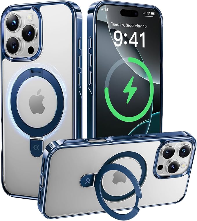 CASEKOO Blue Titanium for iPhone 16 Pro Max Case with Magnetic Ring Stand [Compatible with MagSafe] [16FT Military-Grade Protection] Shockproof Polished Frame Phone Grip Cover 6.9 inch