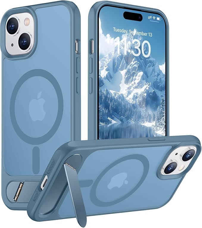 Magnetic Compatible with iPhone 15 Plus Case & iPhone 14 Plus Case, [Built-in Invisible Kickstand][Compatible with MagSafe][Military Grade Shockproof] Slim Translucent Matte Phone Case 6.7"