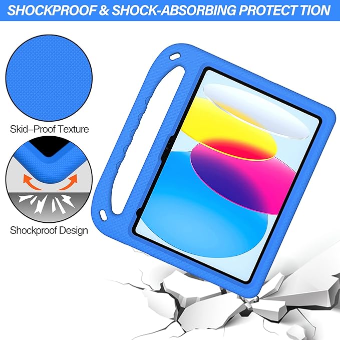 for iPad A16 Case 11th Generation 2025 11 Inch, iPad 10th Generation 10.9" 2022 Case, Kids Friendly Lighweight EVA Foam Shoulder Strap Shockproof Stand Cover for Girls Boys, Blue
